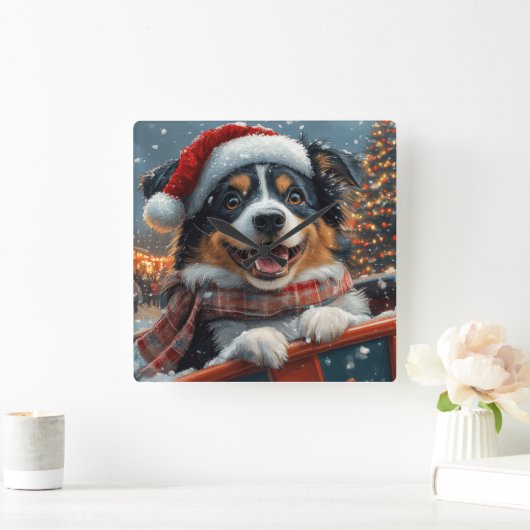 オーストラリア羊飼い犬ローラーコースタークリスマス スクエア壁時計 (ホーム)