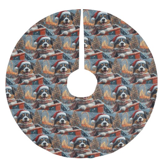 オーストラリア羊飼い犬ローラーコースタークリスマス ブラッシュドポリエステルツリースカート (正面)