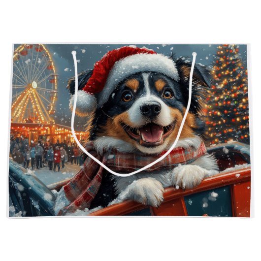 オーストラリア羊飼い犬ローラーコースタークリスマス ラージペーパーバッグ (正面)