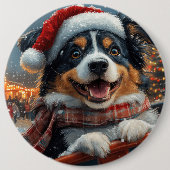 オーストラリア羊飼い犬ローラーコースタークリスマス 缶バッジ (正面)