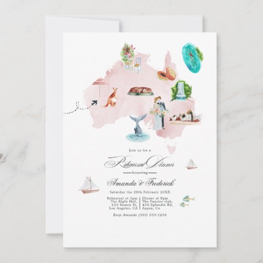 オーストラリア行き先の結婚式のリハーサルディナー 招待状 (正面)