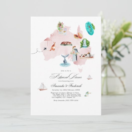 オーストラリア行き先の結婚式のリハーサルディナー 招待状 (スタンド正面)