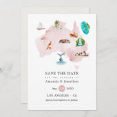 オーストラリア行き先結婚式の水彩地図 セーブザデート (正面/裏面)