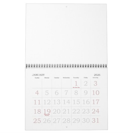 オーストラリア製 カレンダー (1月 2026)