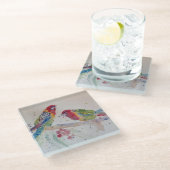 オーストラリア赤ロセラパロットウォーターのカラーアート ガラスコースター (アングル)