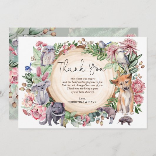 オーストラリア野生生物先住民動物緑のフローラ サンキューカード (正面/裏面)