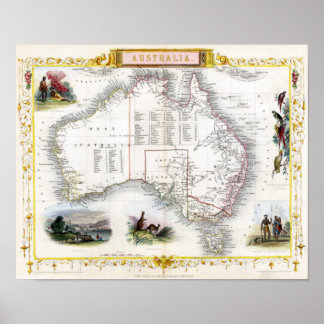 オーストラリア1851の地図 ポスター
