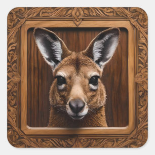 オーストラリア3Dウッドプリントカンガルー スクエアシール