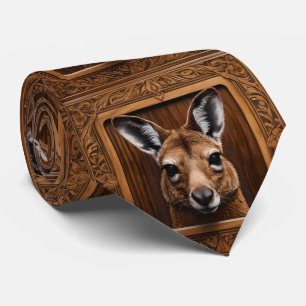 オーストラリア3Dウッドプリントカンガルー ネクタイ