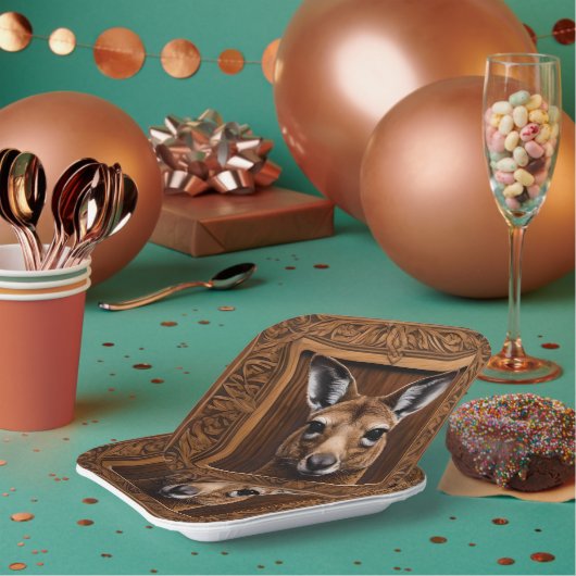 オーストラリア3Dウッドプリントカンガルー ペーパープレート (複数)