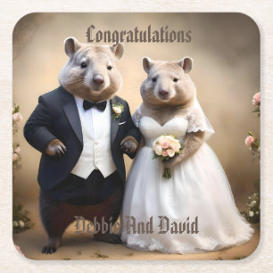 オーストラリア・ウォンバットのオーストラリア結婚結婚式 スクエアペーパーコースター