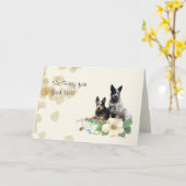 オーストラリア・キャトル・ドッグ・タン・葉悔やみや弔慰 カード (黄色い花)