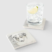 オーストラリア·シェパ絵画ードのオリジナル·ドッグ·アート ストーンコースター (横)