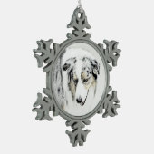 オーストラリア·シェパ絵画ードのオリジナル·ドッグ·アート スノーフレークピューターオーナメント (左)