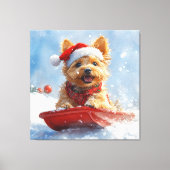 オーストラリア・テリアのスレッジで雪のクリスマスを過ごす キャンバスプリント (正面)