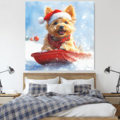 オーストラリア・テリアのスレッジで雪のクリスマスを過ごす キャンバスプリント (インサイチュ (寝室))