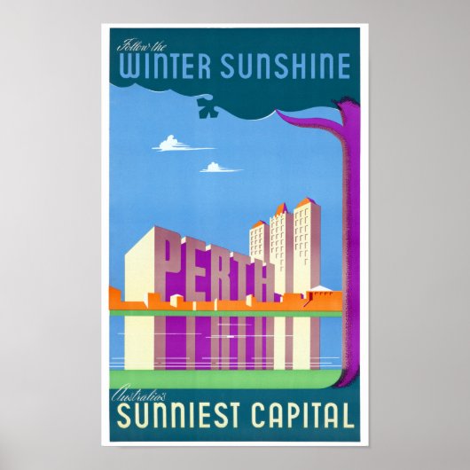 オーストラリア・パース復元ヴィンテージ旅行ポスター ポスター (正面)