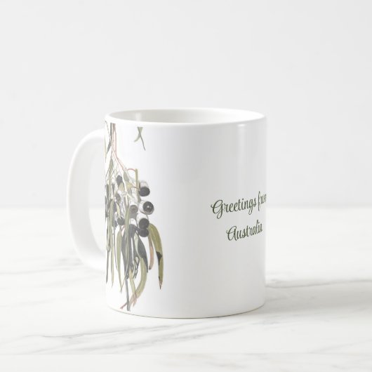 オーストラリア・ホワイトからのオーストラリア・グムナッツの挨拶 コーヒーマグカップ (正面左)