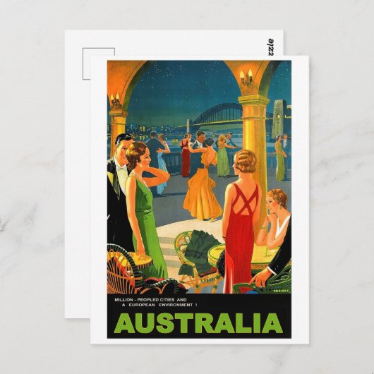 オーストラリア、ロマンチックな夕べパーティー、ヴィンテージ旅行 ポストカード (正面/裏面)