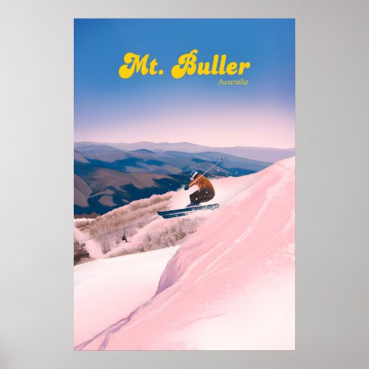 オーストラリア、Mt Bullerスキーリゾート旅行ポスター ポスター (正面)