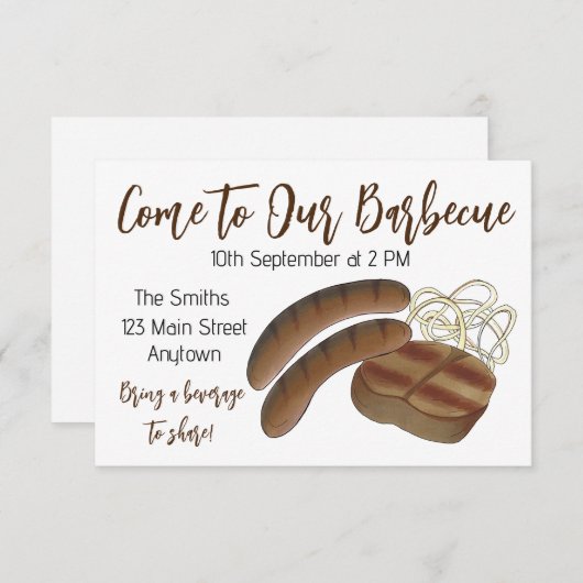 オーストラリアBBQクックアウトバーベキューステーキソーセージ 招待状 (正面/裏面)