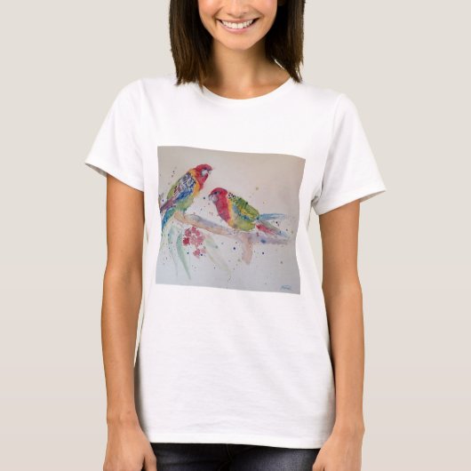 オーストラリアRosella ParrotsウォーターカラーアートTシャツ Tシャツ (正面)