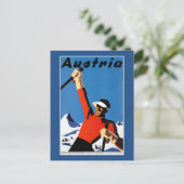 オーストリアでのスキーのヴィンテージ旅行ポスター ポストカード (スタンド正面)