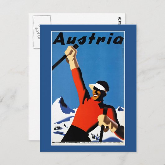 オーストリアでのスキーのヴィンテージ旅行ポスター ポストカード (正面/裏面)