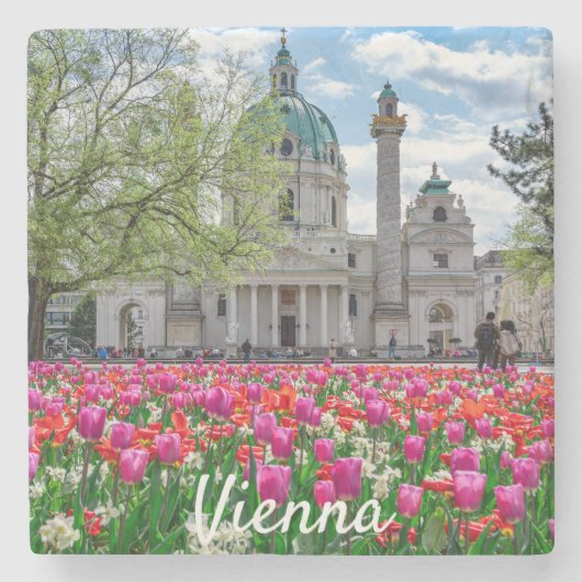 オーストリアのウィーンにある春の聖チャールズ教会 ストーンコースター (正面)