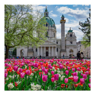 オーストリアのウィーンにある春の聖チャールズ教会 ポスター