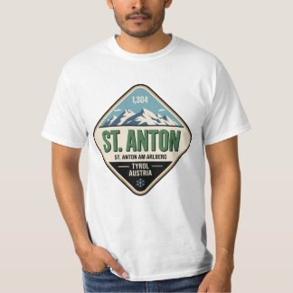 オーストリアのザンクト・アントン・アルプターシュヴァイツ ヴィンテージ スキーバッジ Tシャツ