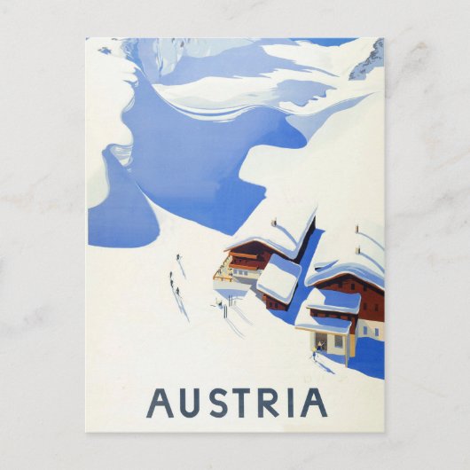 オーストリアのスキー、冬の山のコテッジ ポストカード (正面)