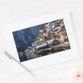 オーストリアのハルスタットにある木製の湖畔の家 長方形シール (封筒)