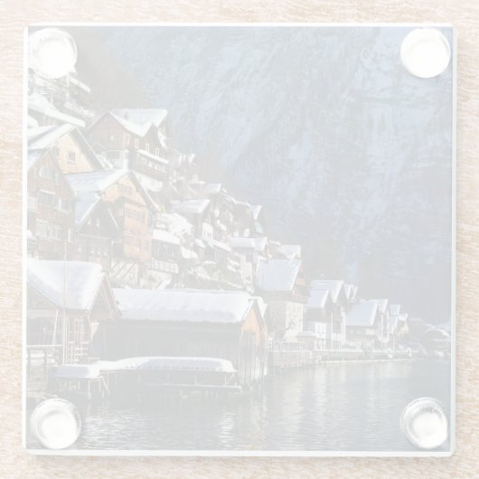 オーストリアのハルスタットにある木製の湖畔住宅 ガラスコースター (裏面)