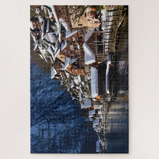 オーストリアのハルスタットにある木製の湖畔住宅 ジグソーパズル (縦)