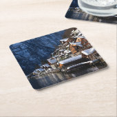 オーストリアのハルスタットにある木製の湖畔住宅 スクエアペーパーコースター (アングル)
