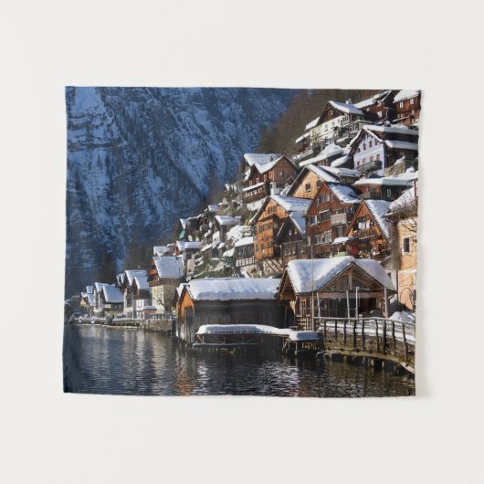 オーストリアのハルスタットにある木製の湖畔住宅 タペストリー (正面(横))