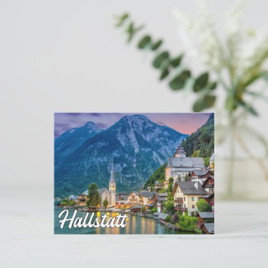 オーストリアのハルスタット上空の夏の夕日 ポストカード (スタンド正面)