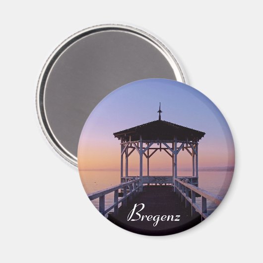 オーストリアのブレゲンツにある湖コンスタンスでの夕日 マグネット (正面/裏面)