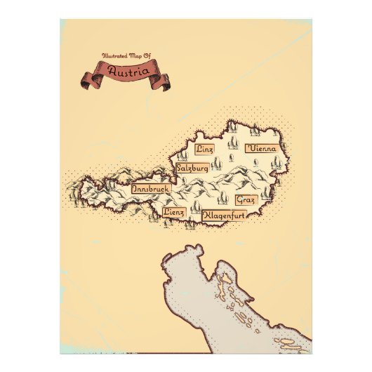 オーストリアのヴィンテージ図解入りの、写真付きの地図 フォトプリント            (正面)