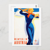 オーストリアの冬、スキーの女の子、ヴィンテージ旅行 ポストカード (正面/裏面)