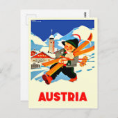 オーストリアの冬。幸せな人がスキーに行く ポストカード (正面/裏面)