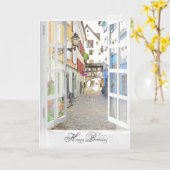 オーストリアの古い町の誕生日の窓を開く カード (黄色い花)