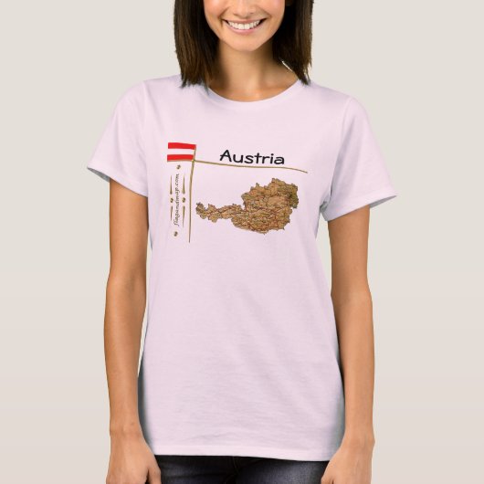 オーストリアの地図と国旗とタイトルTシャツ Tシャツ (正面)