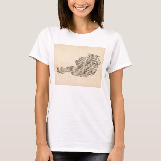 オーストリアの地図の古い楽譜の地図 Tシャツ (正面)