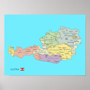 オーストリアの地域の孤立した地図 ポスター