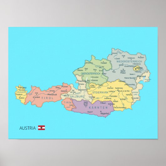オーストリアの地域の孤立した地図 ポスター (正面)