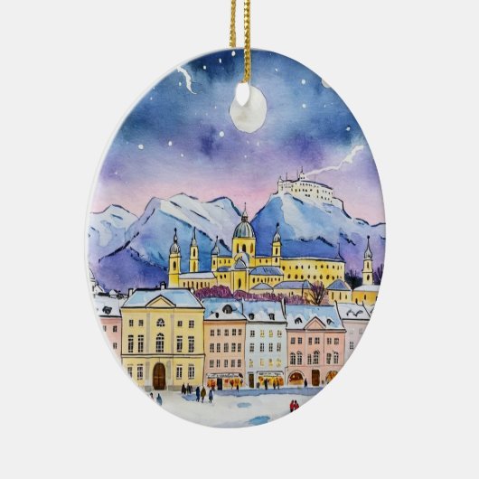 オーストリアの水彩画のクリスマス セラミックオーナメント (右)