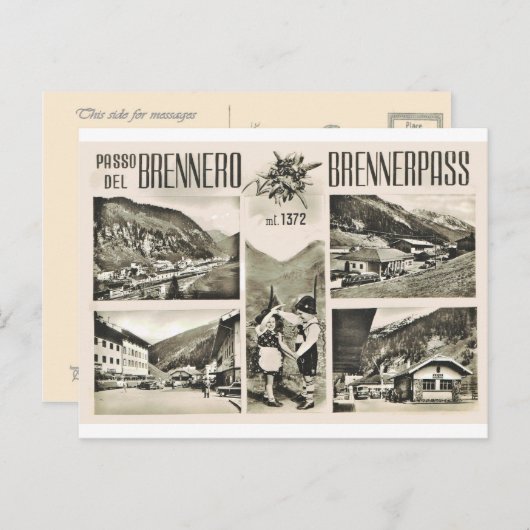 オーストリアのBrennerのパス、オーストリアおよびイタリアをつなぎます ポストカード (正面/裏面)