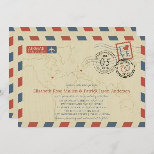 オーストリアエアメール結婚式招待状 招待状 (正面/裏面)